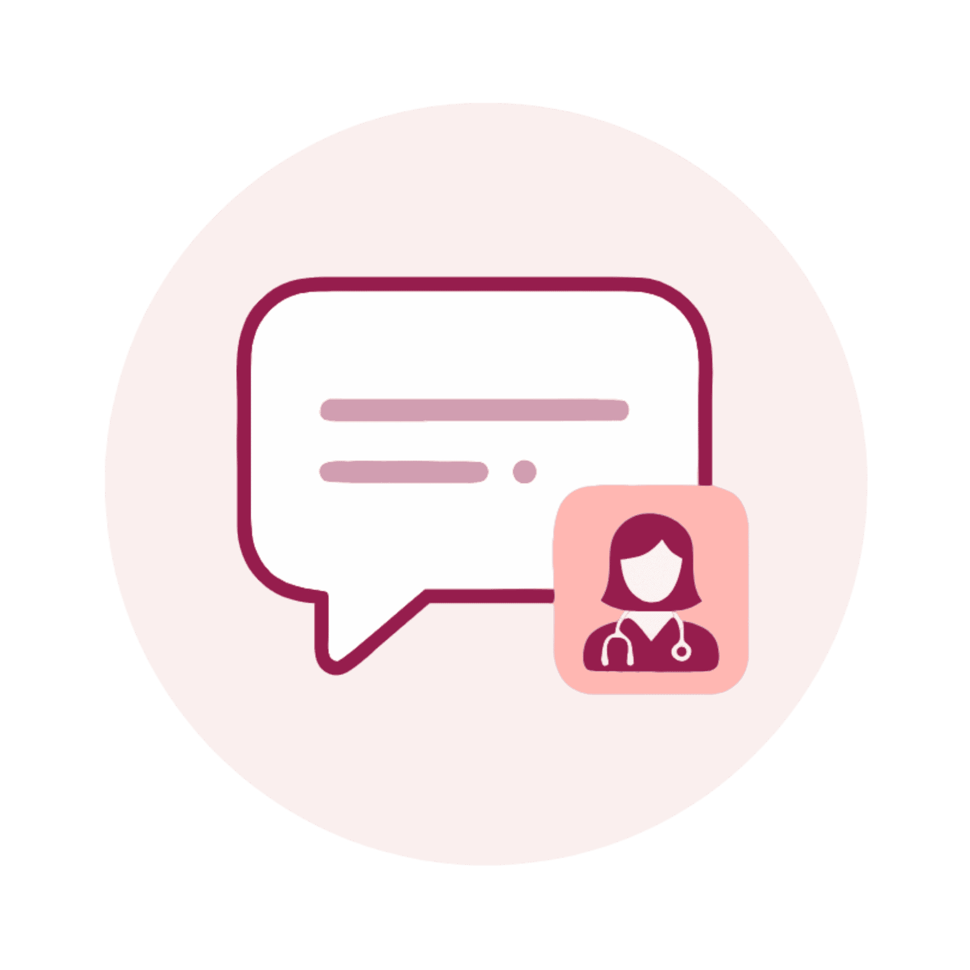 Illustration of a woman healthcare professional with a speech bubble.