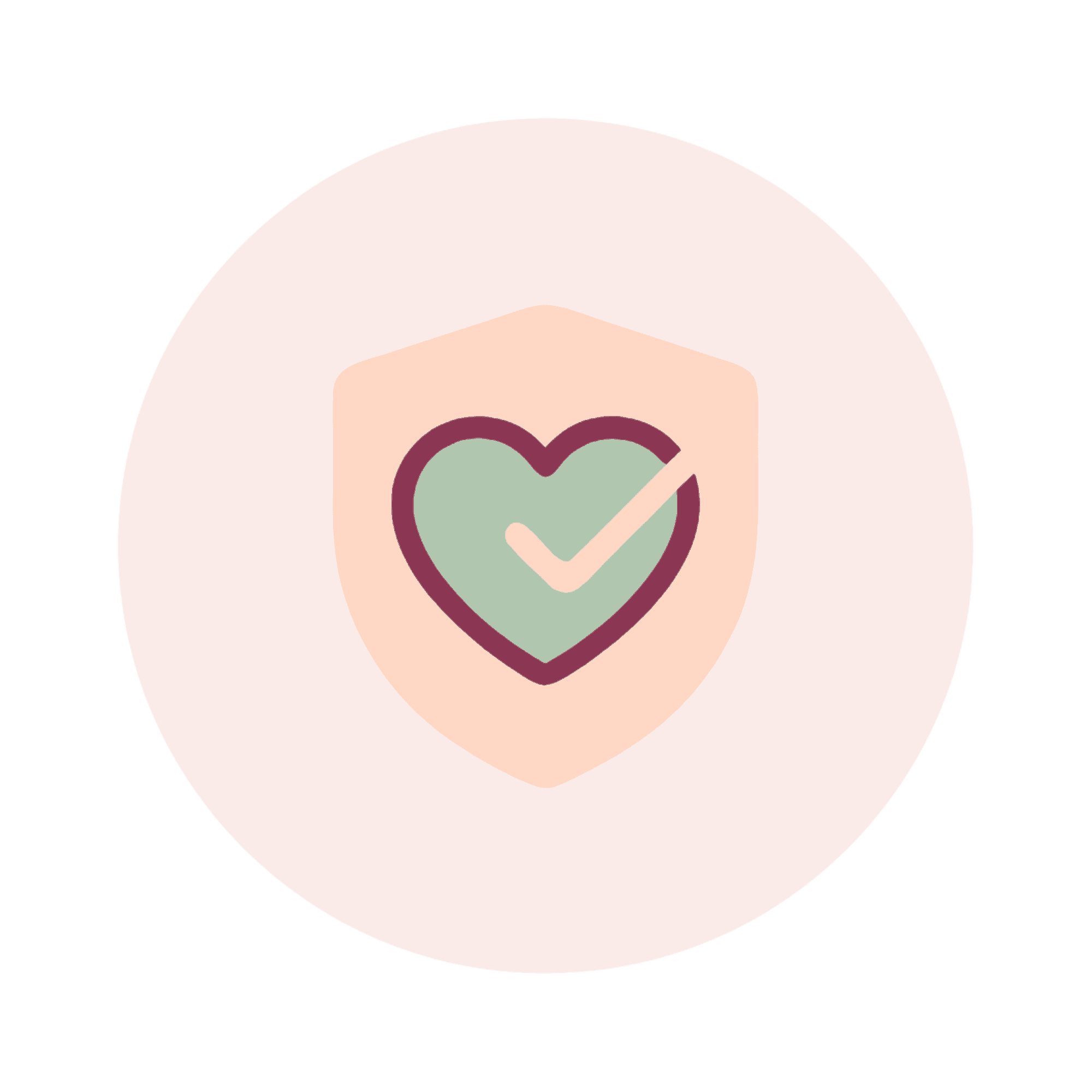 Shield icon with a heart and check mark for menstrual health.