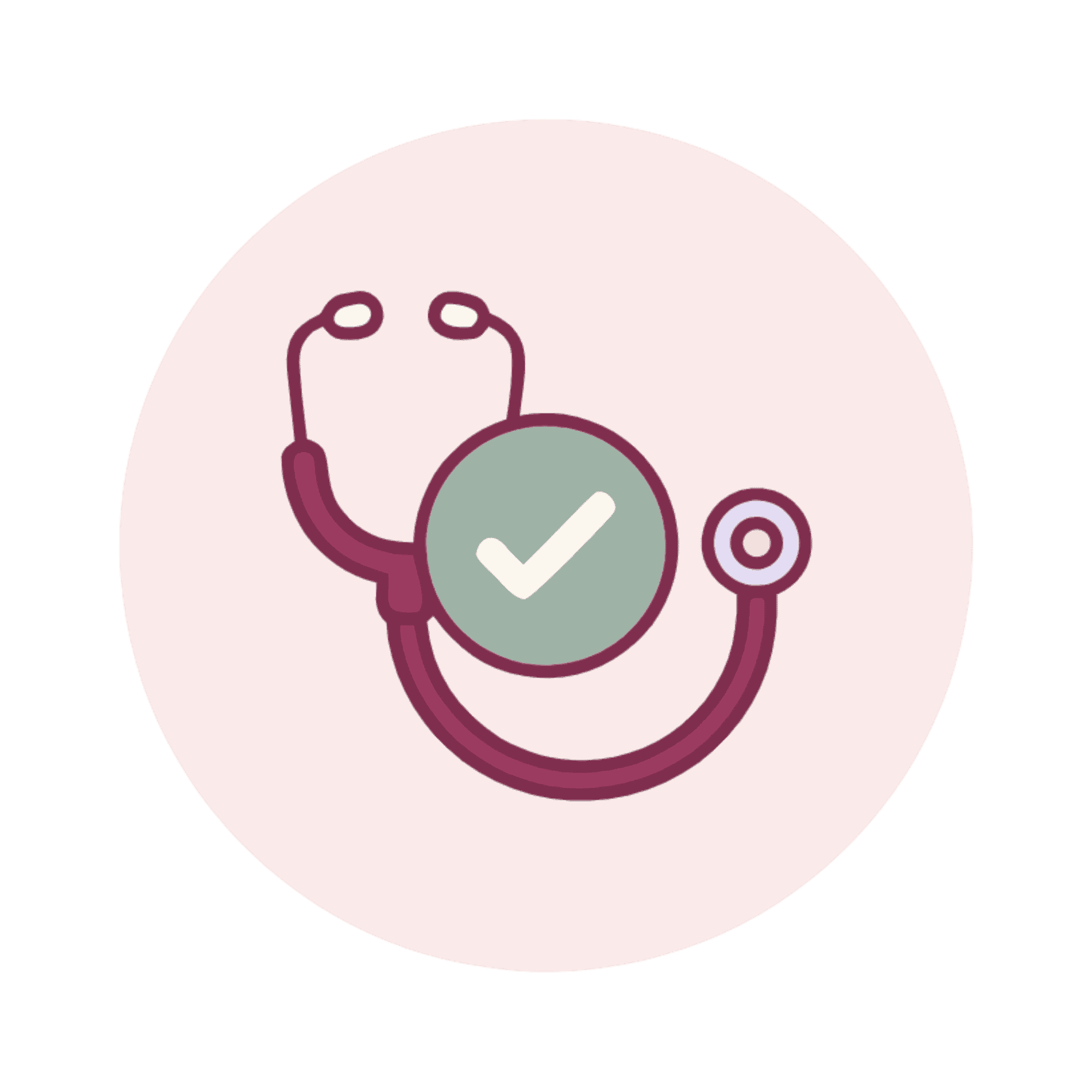 Stethoscope with checkmark symbol representing menstrual health checkup.