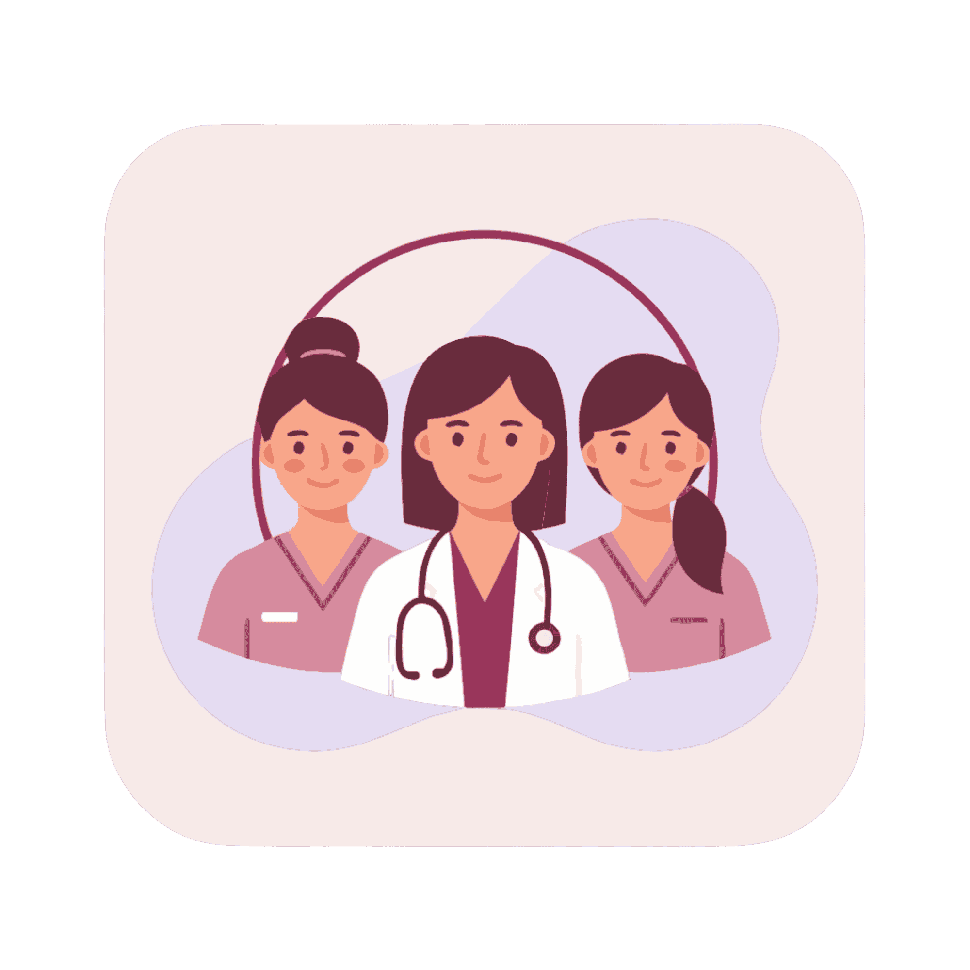 Illustration of female healthcare professionals with stethoscope for menstrual health.