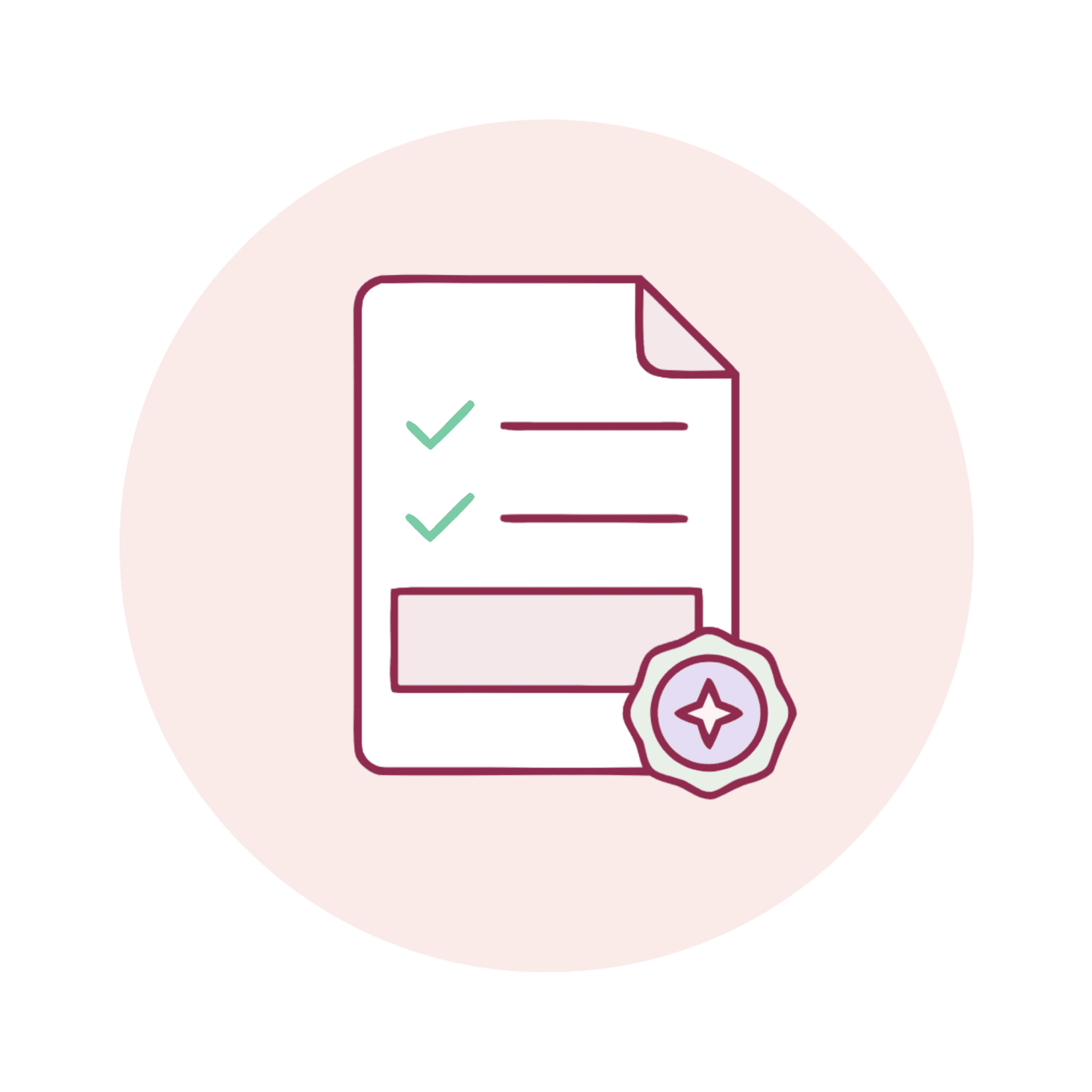 Menstrual health checklist with checkmarks and a badge icon.
