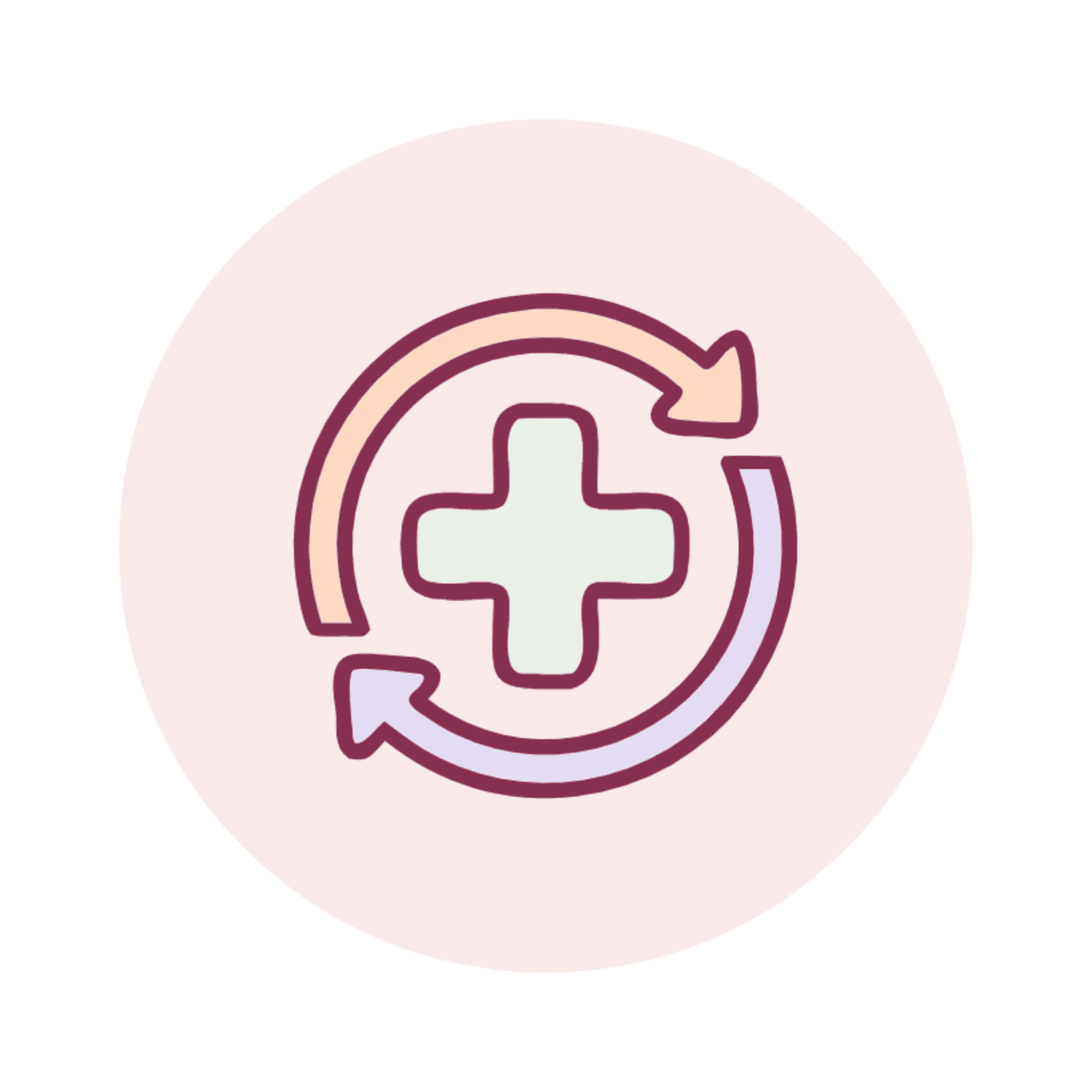 Health recovery icon with medical cross and circular arrows for menstrual health.