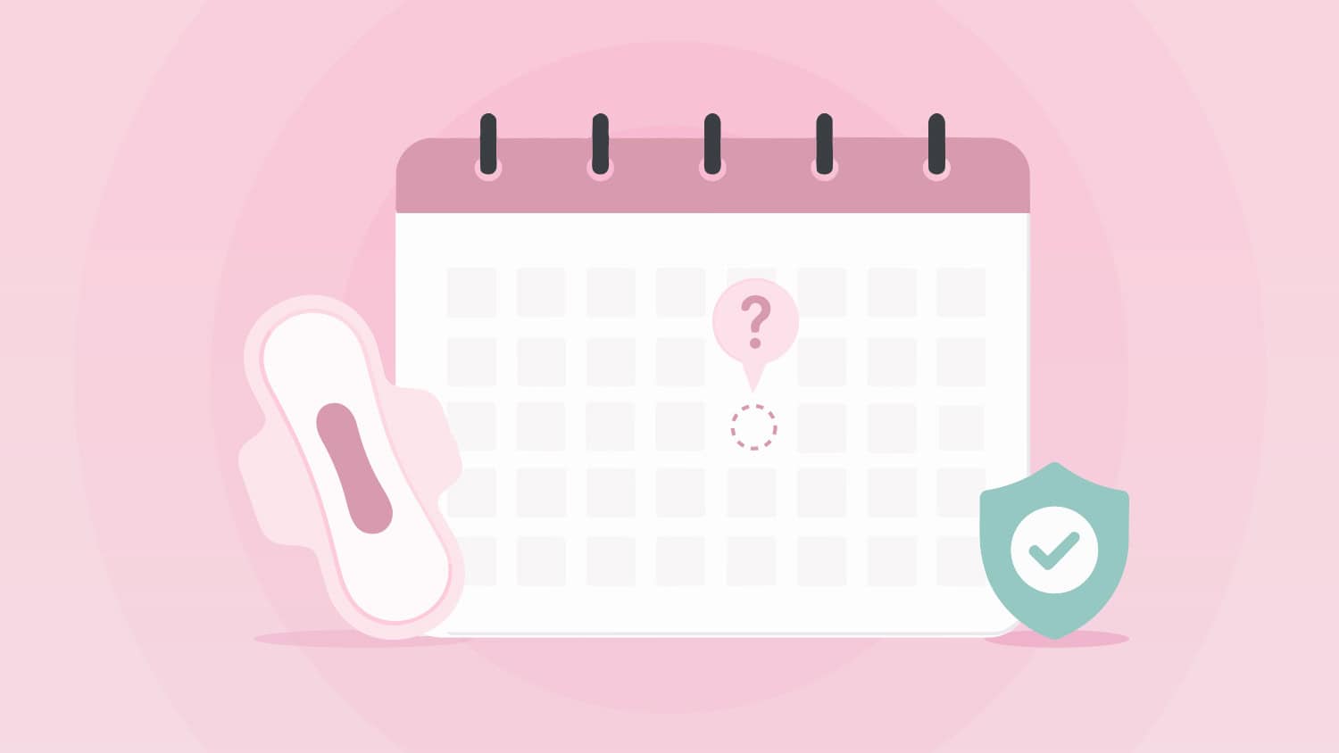Calendar with menstrual pad and shield icon for absence of period.